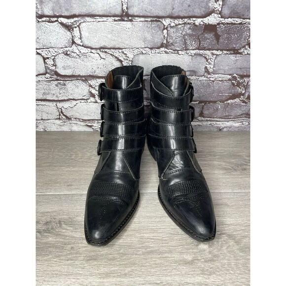 Alias Mae Black Leather Pointed Toe Buckle Straps Boots Women Sz 40EU/9.5M US - Picture 2 of 16